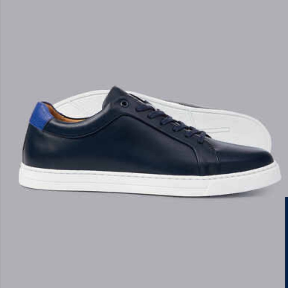 Charles Tyrwhitt men leather trainers in French blue.